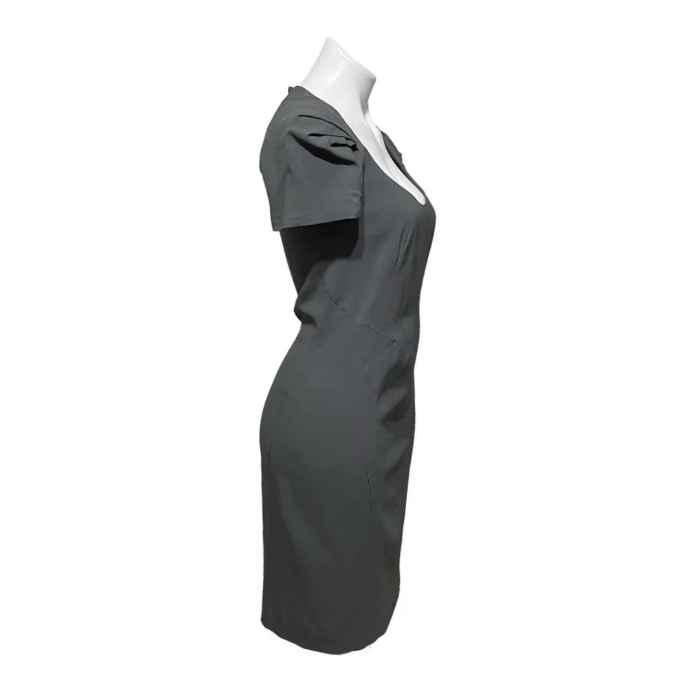 Zac Posen Grey Puff Sleeve Scoop Neck Dress - Picture 3 of 8